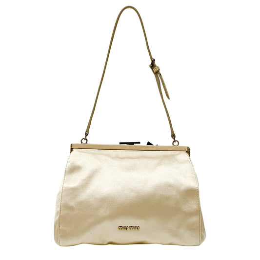 Vintage Beige Satin Shoulder Bag