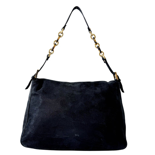 Mamma Baguette Meralic Black Leather Shoulder Bag
