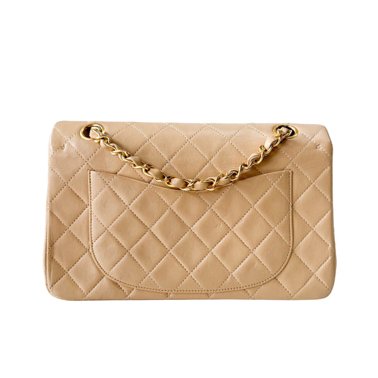 Timeless Classic Double Flap Beige Lamskin Chain Shoulder Bag 23