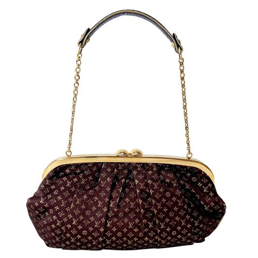 Monogram Satin Aumoniere Evening Clutch Bag