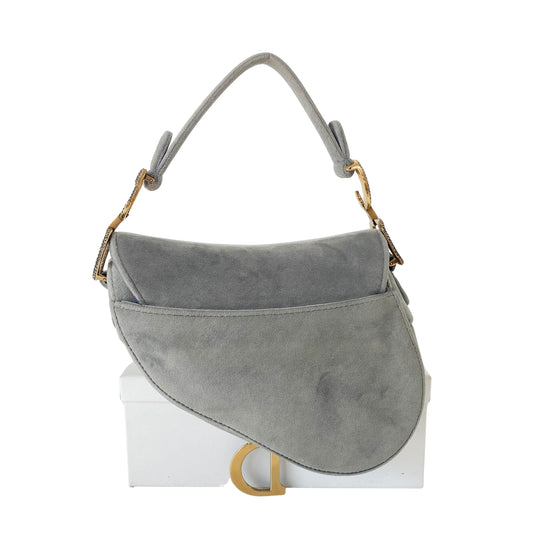 Mini Saddle Grey Velvet Bag