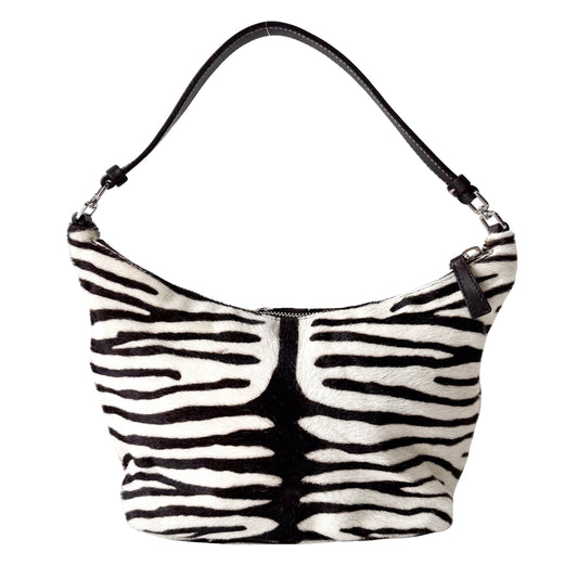 Neutral Zebra Print Pony Hair Shoulder Bag