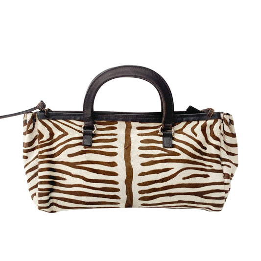 White Zebra Print Pony Hair Handbag