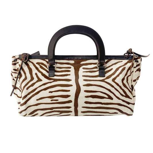 White Zebra Print Pony Hair Handbag
