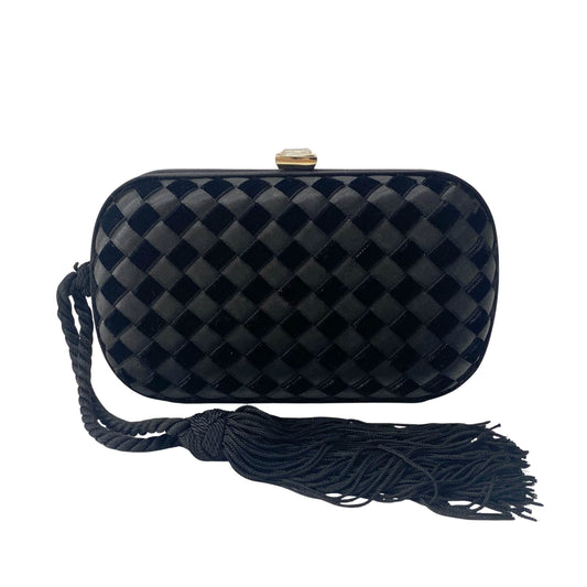 Intrecciato Mini Black Satin & Velvet Clutch Bag