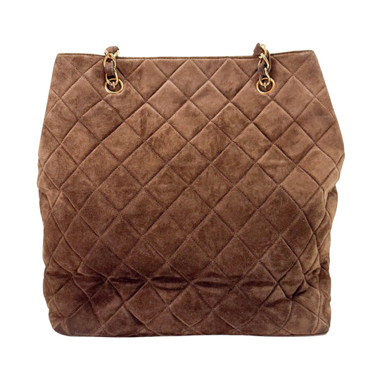 Matelassé Brown Quilted Suede Tote Bag