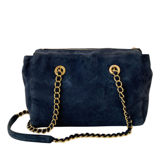 Chain Navy Suede Shoulder Bag