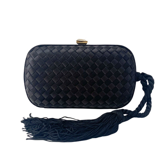 Intrecciato Black Satin Mini Clutch Bag