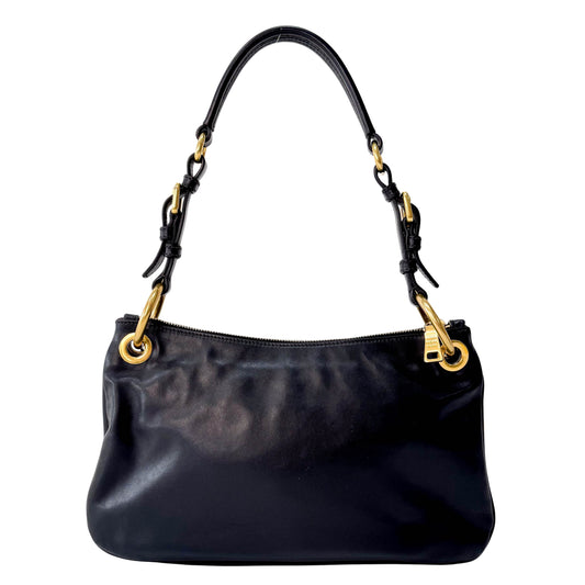 Black Leather Hobo Shoulder Bag