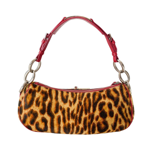 Diva Leopard Print Pony Hair and Red Leather Bag