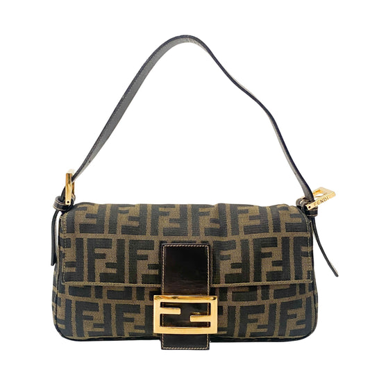 Zucca Baguette Brown Coated Canvas Shoulder Bag