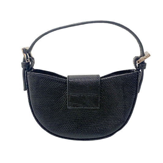 Mini Croissant Black Lizard Embossed Leather Handbag