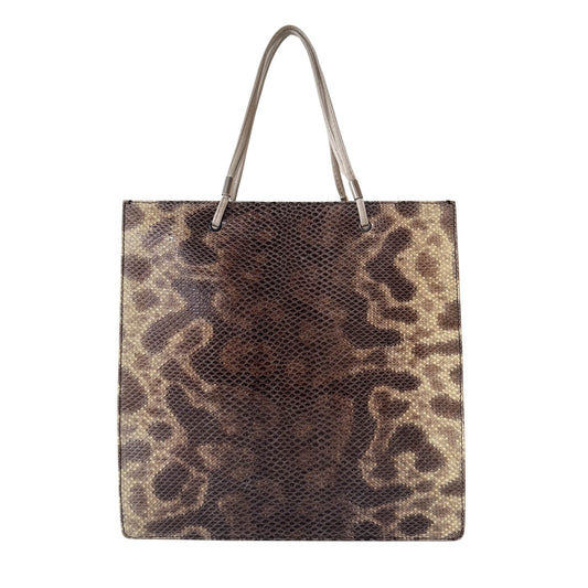 Brown Python and Silk Top Handle Bag