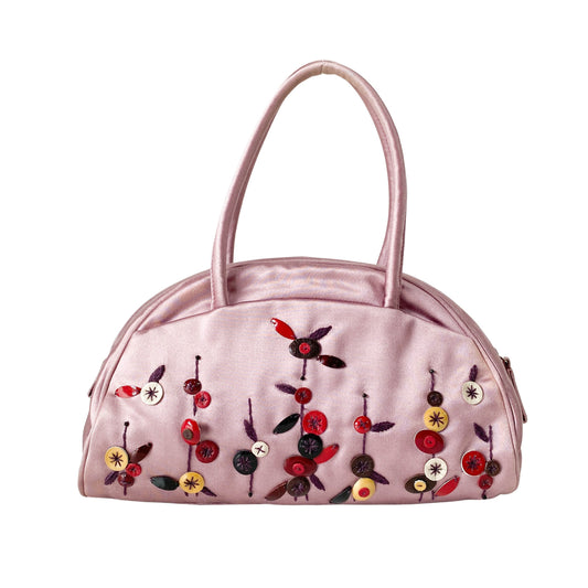 Mini Pink Satin Embroidered Handbag