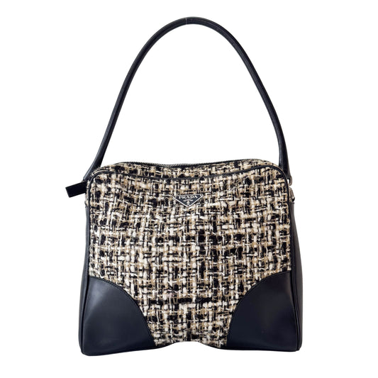 Tweed Black Leather Shoulder Bag