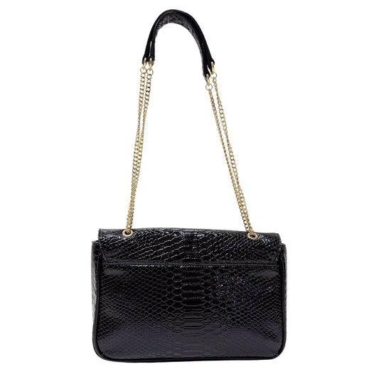 Anglomania Orb Black Croc Embossed Leather Shoulder Bag