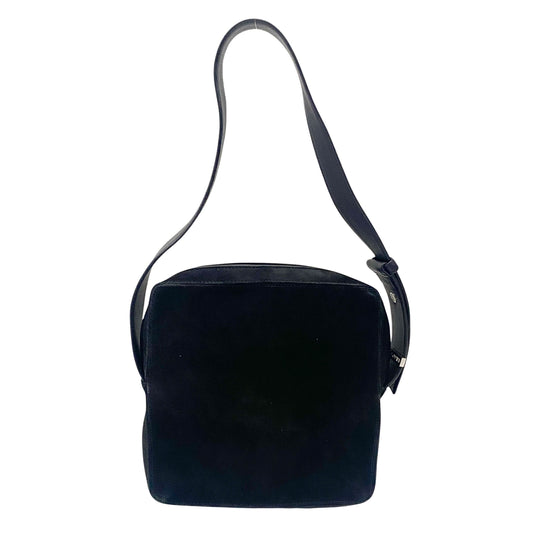 Anagram Black Suede Shoulder Bag