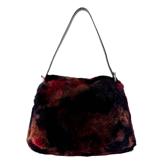 Mamma Baguette Red Multicolor Fur Shoulder Bag