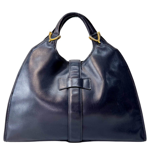 Stirrup Black Leather Top Handle Bag