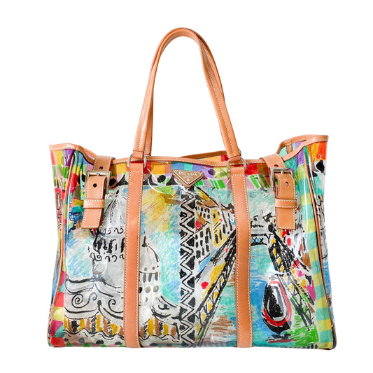 Transparent Venezia Print Vinyl Plastic Bag