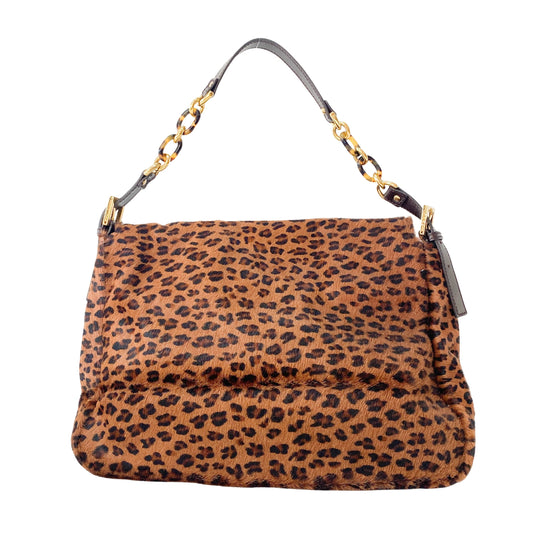 Large Mamma Baguette Leopard Pony Hair Shoulder Bag