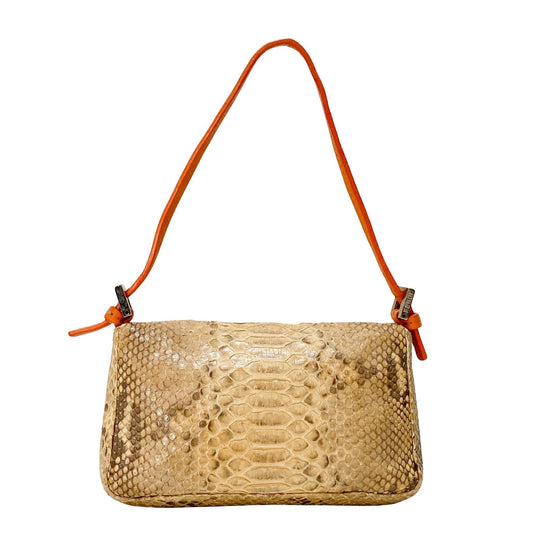 Selleria Baguette Orange Python Embossed Shoulder Bag