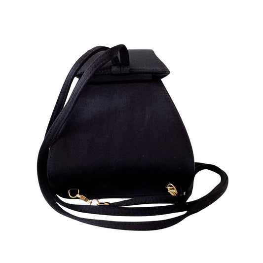 Old Gucci Black Satin Shoulder Bag Rhinestone Horsebit Hardware