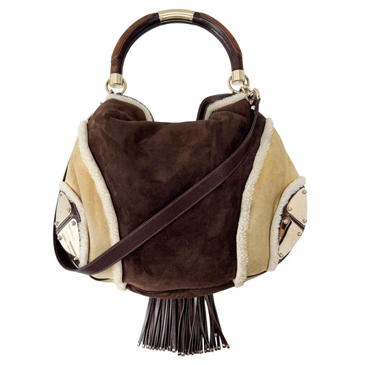 Bamboo Top Handle Sheep Fur Shoulder Bag