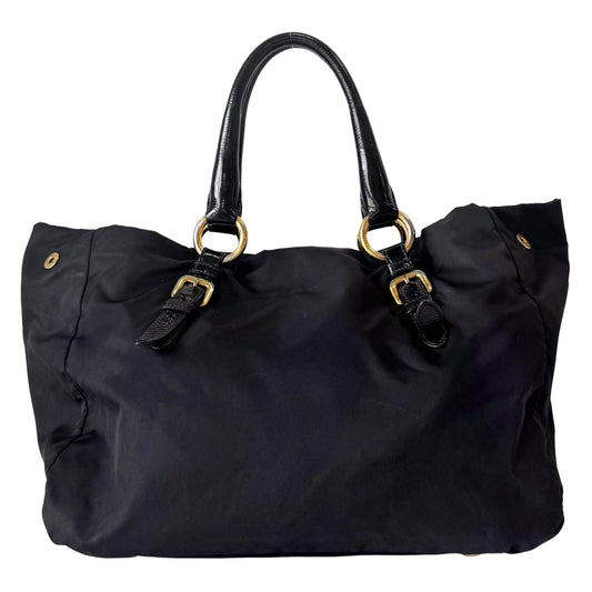 Black Tessuto Nylon Pietre Jeweled Tote Bag