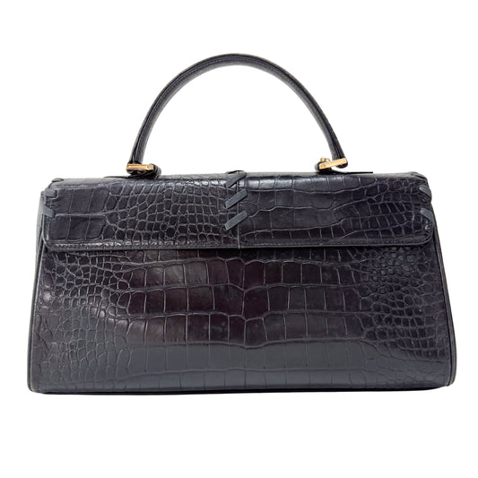 Black Croc Embossed Calfskin Leather Bag