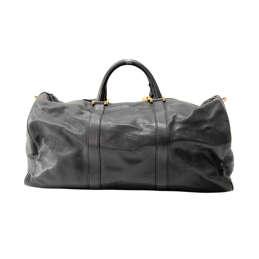 Anagram Black Leather Boston Travel Bag