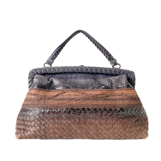Brown Python Embossed Intrecciato Clasp Bag