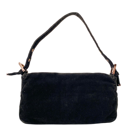 Baguette Black Corduroy Shoulder Bag