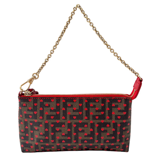 Zucca Brown Coated Canvas Hearts Chain Bag