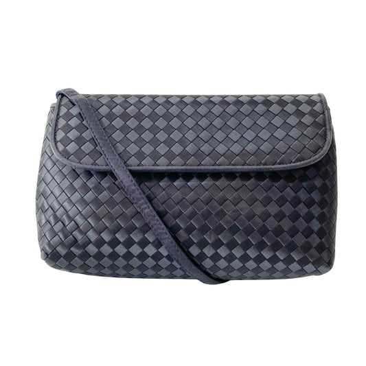 Intrecciato Black Satin Shoulder Bag
