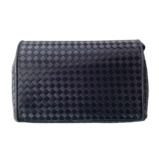 Intrecciato Black Satin Shoulder Bag