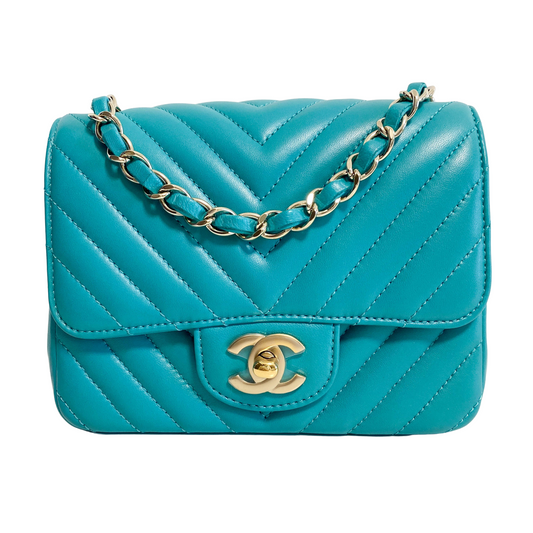 Chevron Classic Mini Rectangular Single Flap Turquoise Shouler Bag