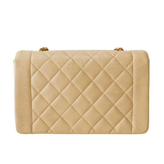 Beige Lambskin Diana Shoulder Bag