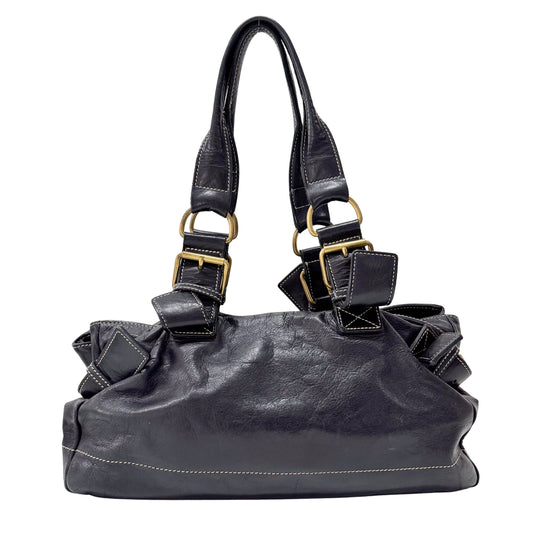 Black Orb Black Leather Tote Bag