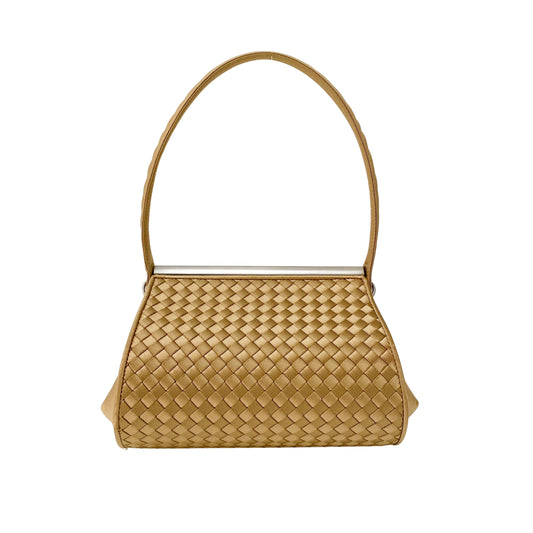 Gold Satin Intrecciato Top Handle Bag