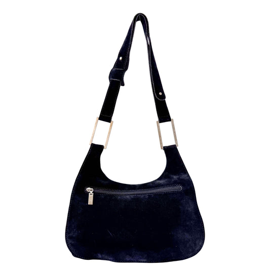 Black Suede Flap Shoulder Bag