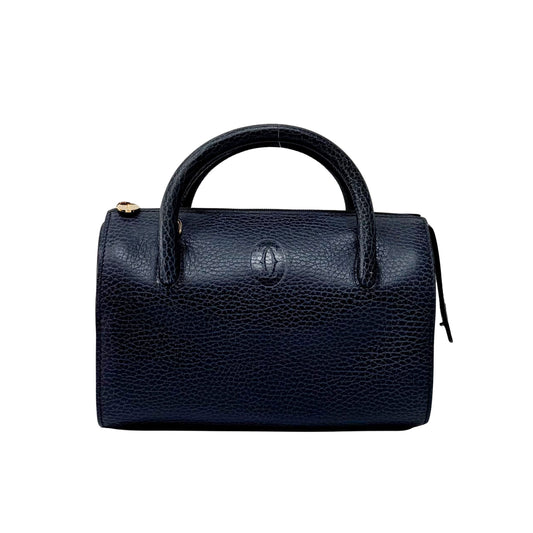 Small Navy Grained Calfskin Leather Handbag