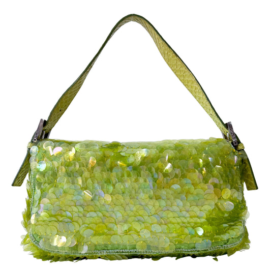 Limited Edition Round Sequin Green Baguette Bag