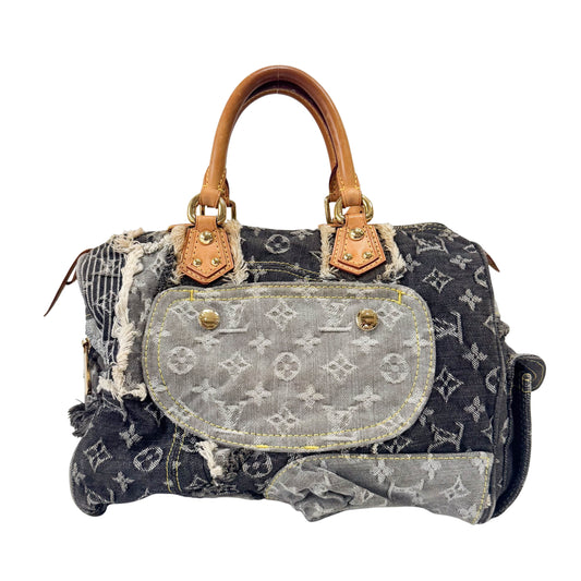 Monogram Speedy 30 Grey Denim Patchwork Bag