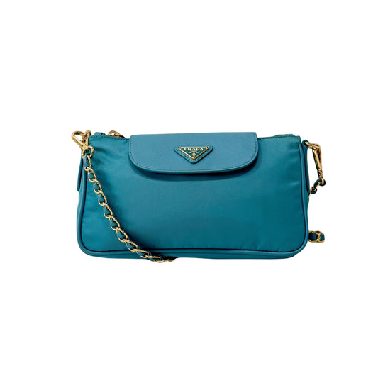 Tessuto & Saffiano Blue Nylon Crossbody Bag