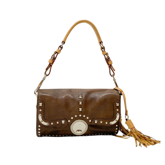 Brown Leather Studs Mini Shoulder Bag
