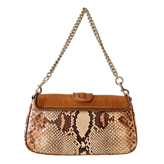 Brown Leather Gold Chain Shoulder Bag