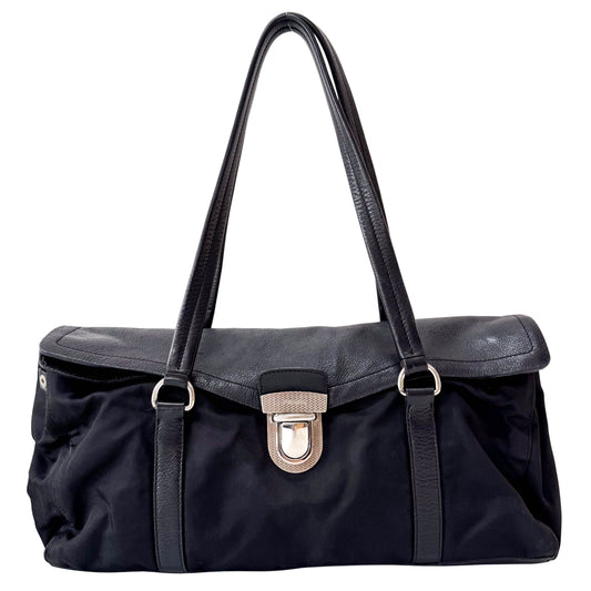 Black Nylon and Leather Shoulder Bag