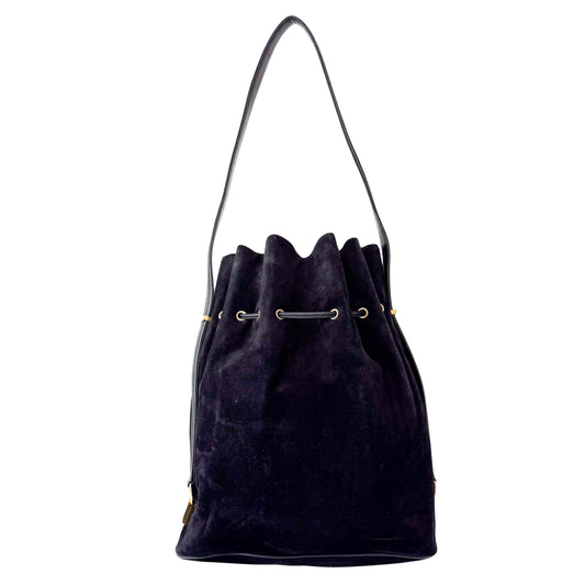 Gucci Tiger Head Black Suede Bucket Bag