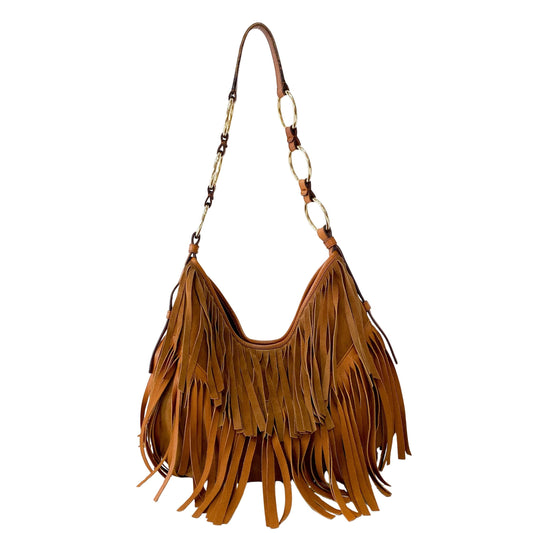 Rive Gauche Fringes Suede Shoulder Bag
